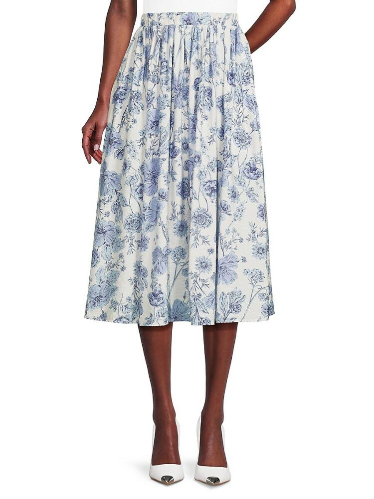 Renee C. Women's Floral Midi A Line Skirt - Blue Cover