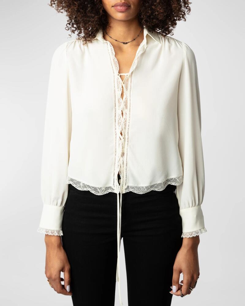 Zadig & Voltaire Topzyl Crepe de Chine Lace-Up Blouse Cover