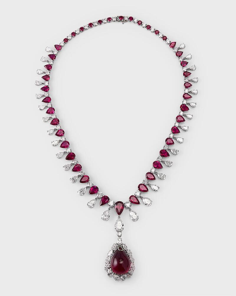 NM Estate Estate Cerro Platinum GIA Diamond and Rubellite Flexible Tapered Drop Dangle Necklace Cover