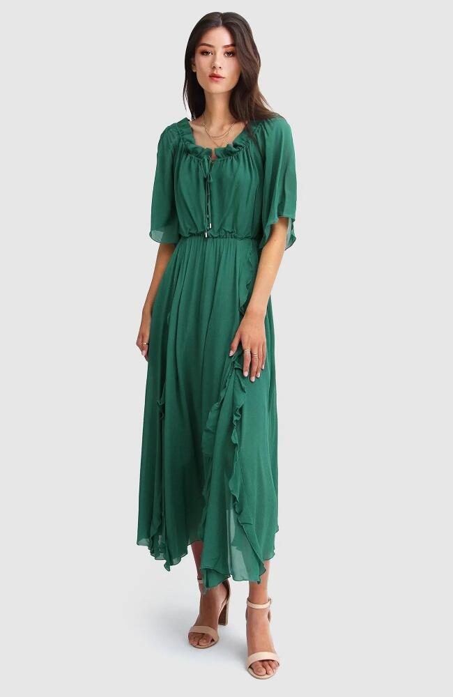 Belle & Bloom Amour Amour Ruffled Midi Dress in Dark Green Cover