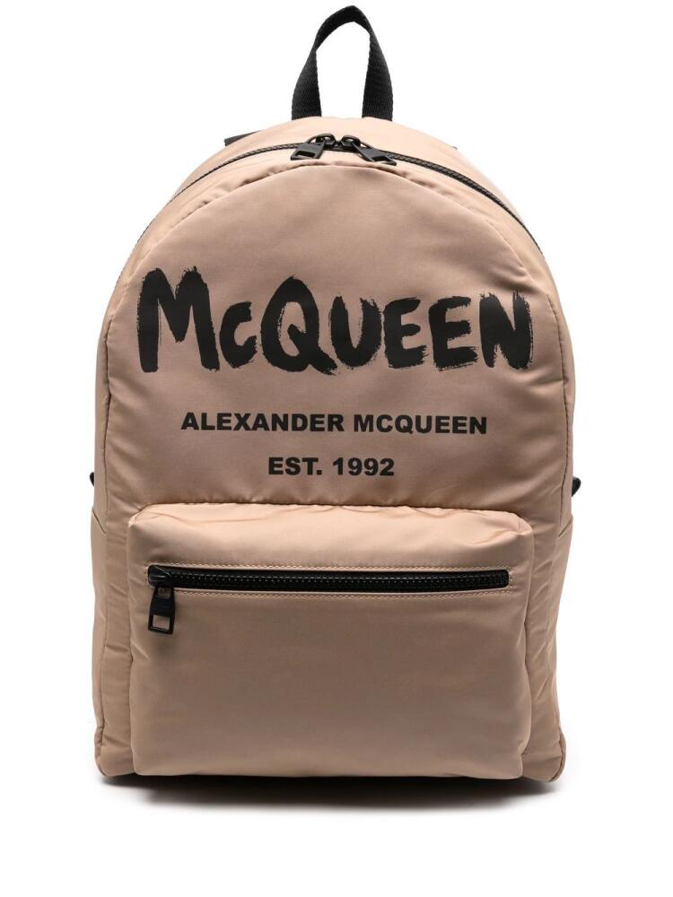 Alexander McQueen logo-print detail backpack - Neutrals Cover