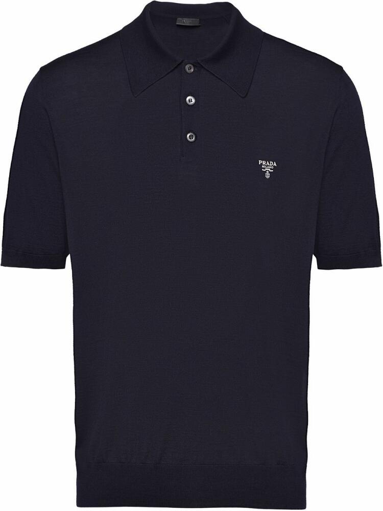 Prada logo-embroidered wool polo shirt - Blue Cover