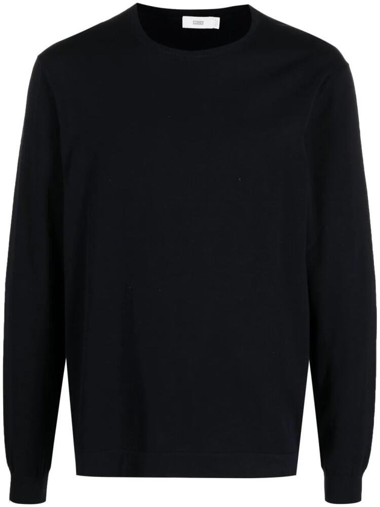 Closed crew-neck fine-knit jumper - Blue Cover