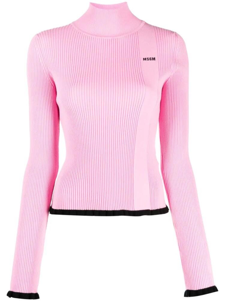 MSGM intarsia-knit logo ribbed knit jumper - Pink Cover