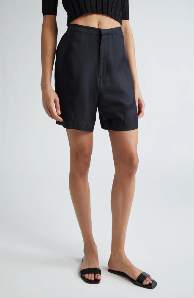 Loulou Studio High Waist Silk Shorts in Black Cover