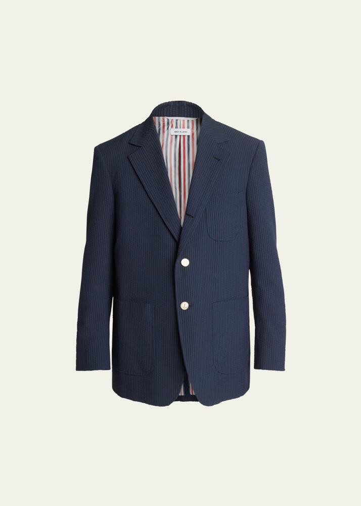 Thom Browne Men's Seersucker Patch-Pocket Sport Coat Cover