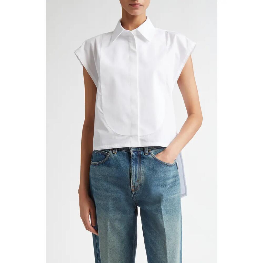 Victoria Beckham Cap Sleeve Organic Cotton Poplin Button-Up Shirt in White Cover