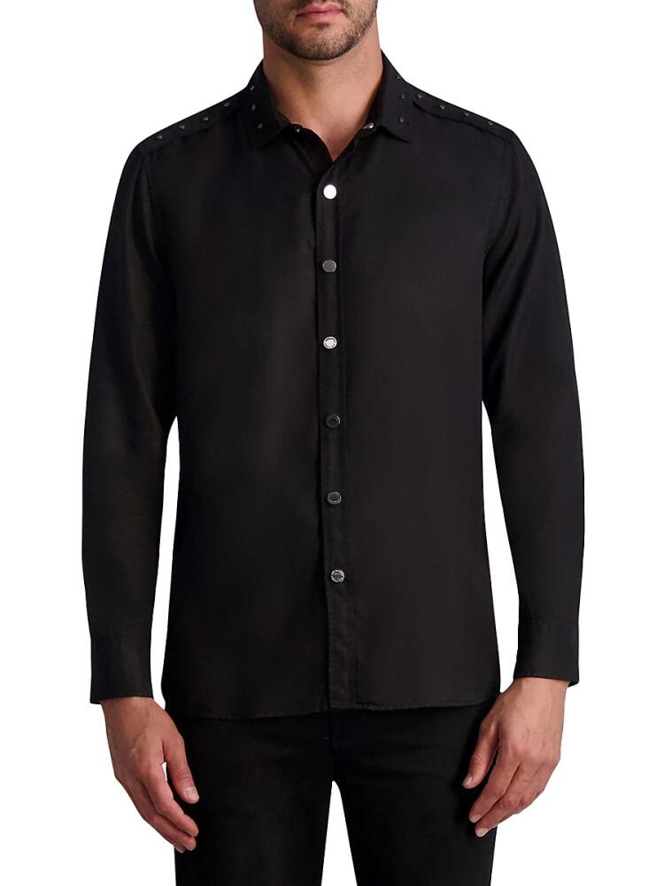 KARL LAGERFELD PARIS WHITE LABEL Men's Long Sleeve Studded Button Down Shirt - Black Cover