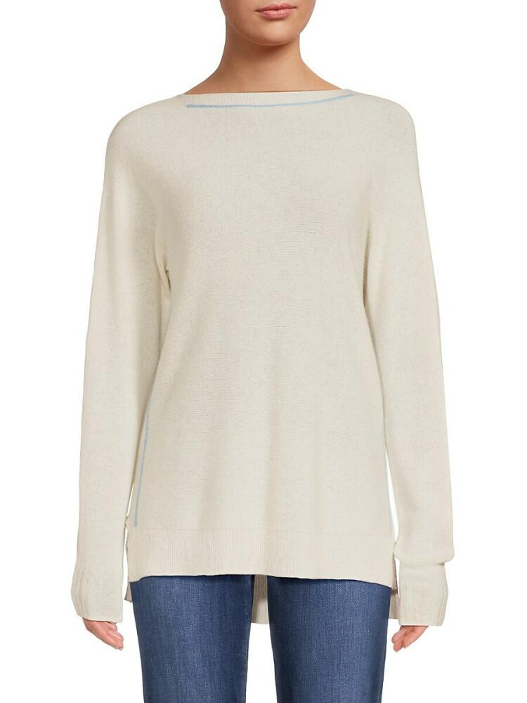 Saks Fifth Avenue Women's Tipped 100% Cashmere Crewneck Sweater - White Cover