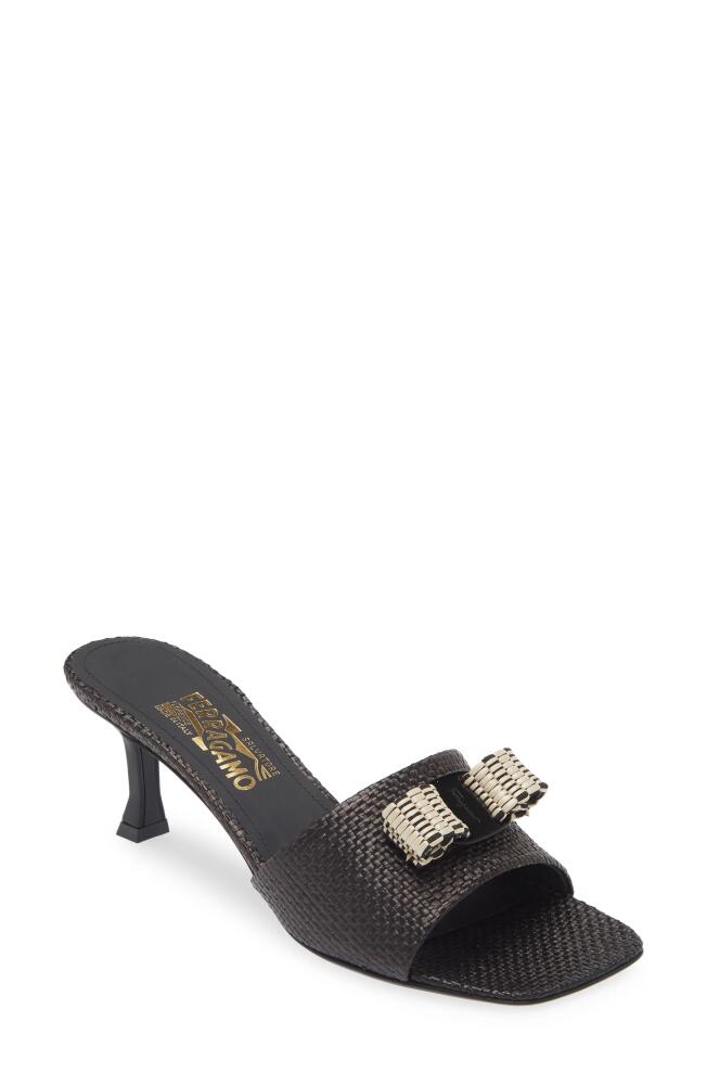 FERRAGAMO Vara Woven Bow Kitten Heel Slide Sandal in Black Cover