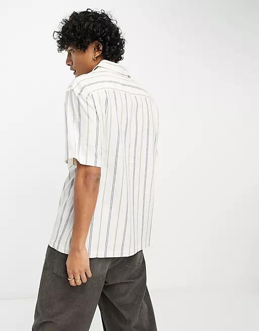 PacSun ari resort short sleeve linen shirt in white and black stripe Cover