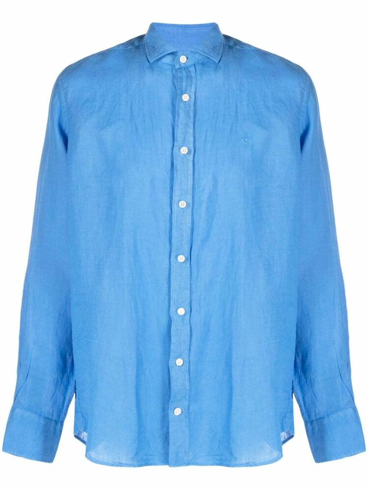 Hackett logo-embroidered linen shirt - Blue Cover