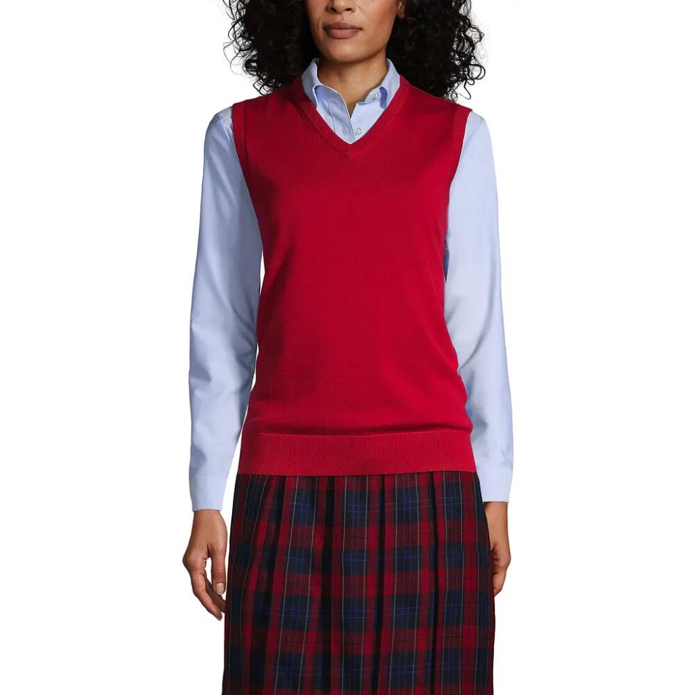 Lands' End School Uniform Cotton Modal Fine Gauge Sweater Vest in Red Cover