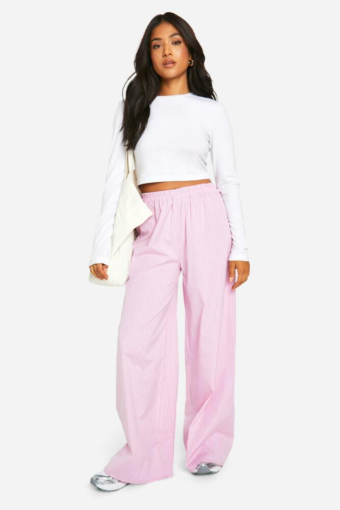 boohoo Womens Petite Pastel Stripe Wide Leg Pants - Pink Cover