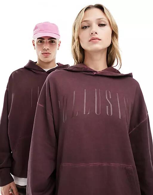 COLLUSION Unisex washed skater hoodie in burgundy-Red Cover