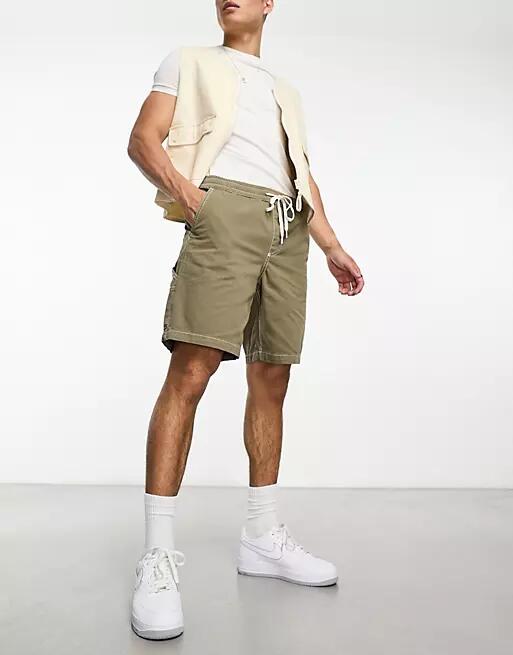 PacSun Bowen twill longline shorts in olive vine-Green Cover