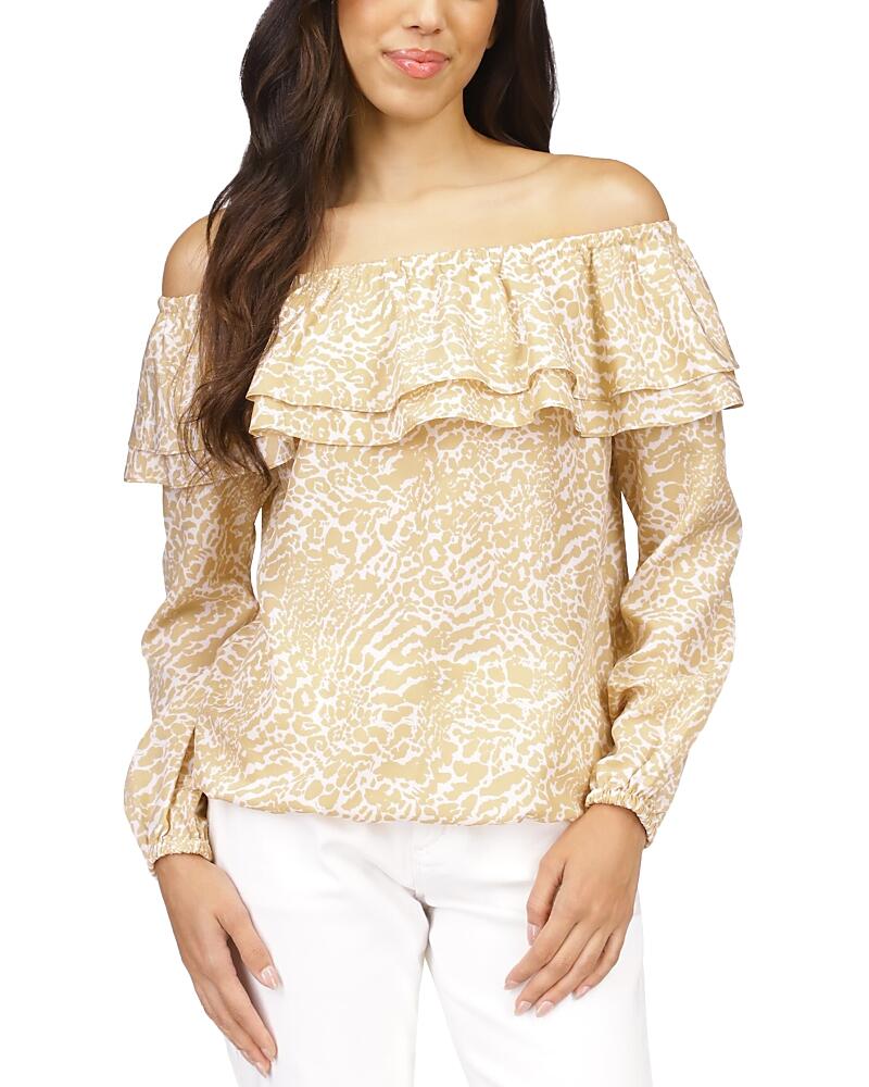 Michael Kors Ocelot Ruffle Trim Top Cover