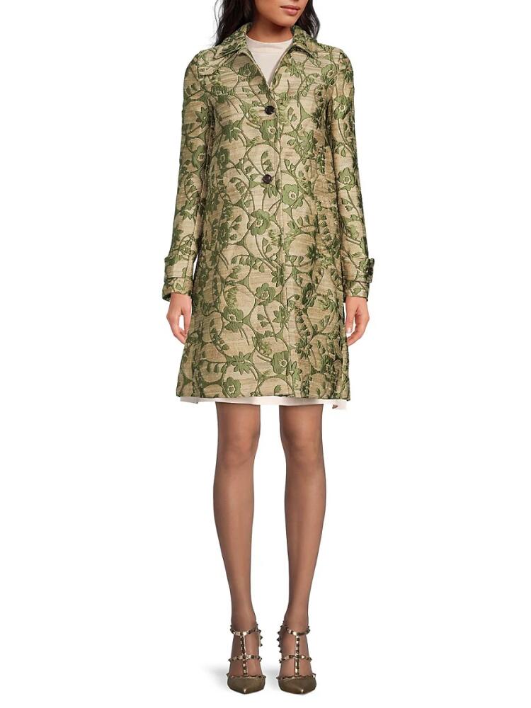 Valentino Women's Floral Silk Blend Coat - Gold Green Cover