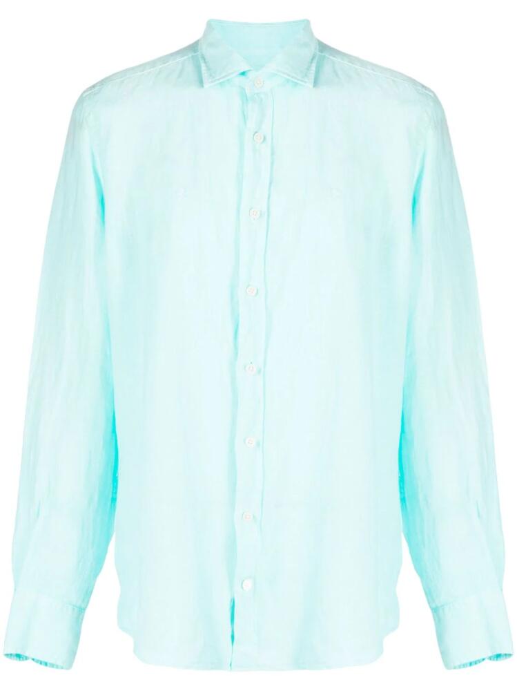 Hackett logo-embroidered linen shirt - Blue Cover