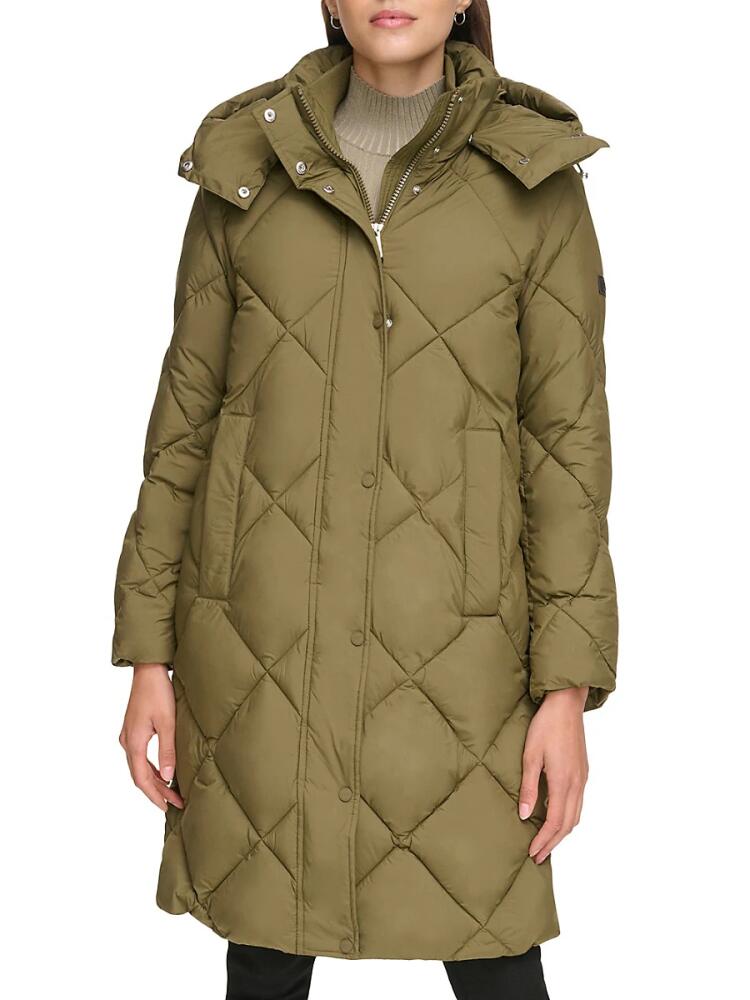 DKNY Women's Diamond Quilted & Hooded Puffer Coat - Military Cover