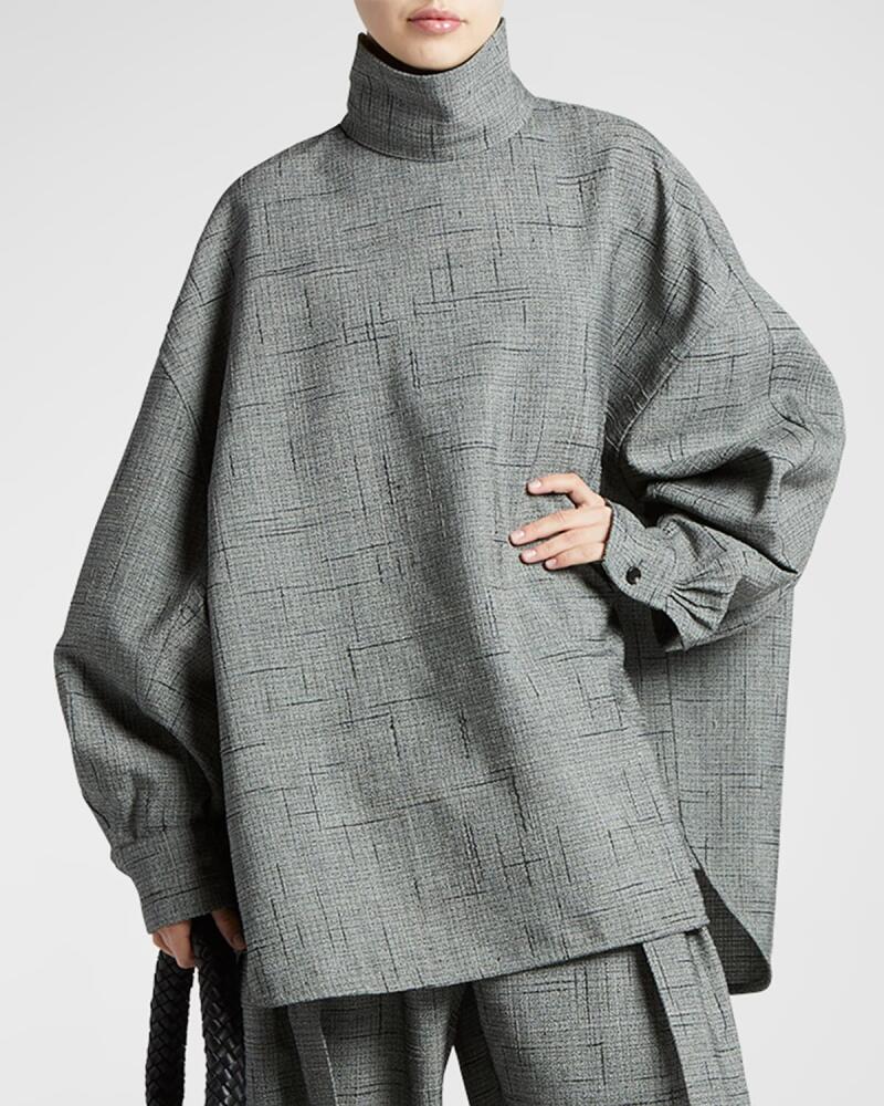 Bottega Veneta Turtleneck 3D Crisscross Plaid Jacquard Oversized Shirt Cover