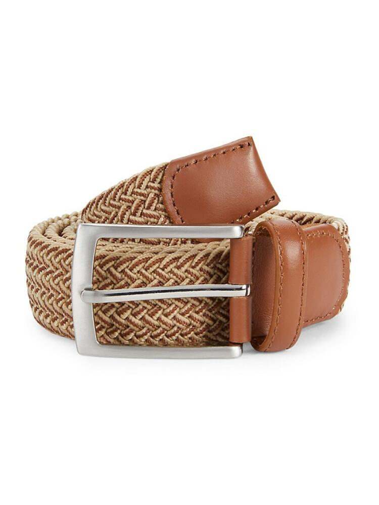 W. Kleinberg Men's Leather Back Stripe Woven Belt - Tan Cover