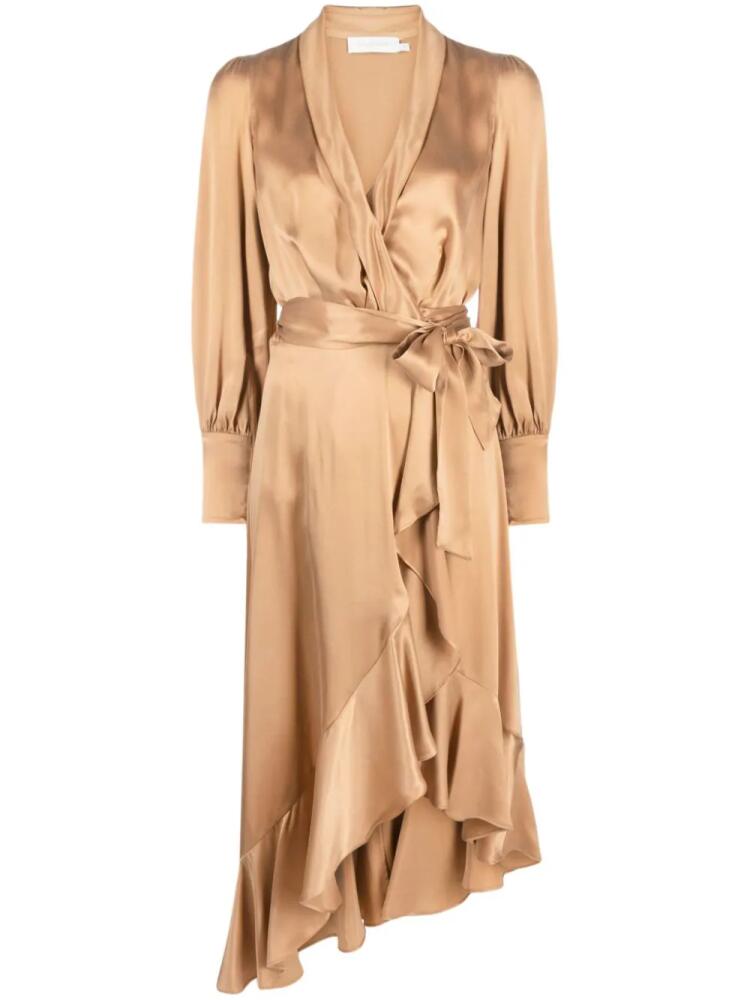 ZIMMERMANN long-sleeve wrap silk midi dress - Neutrals Cover