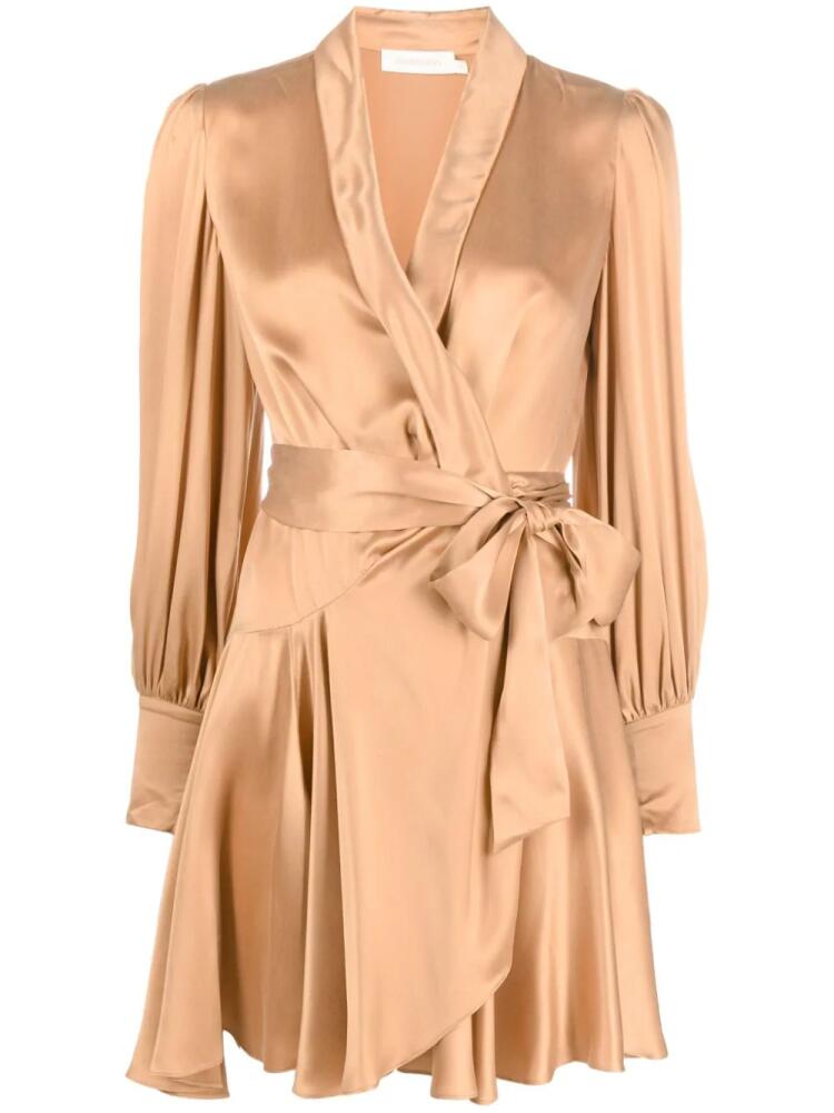 ZIMMERMANN long-sleeve wrap silk minidress - Neutrals Cover