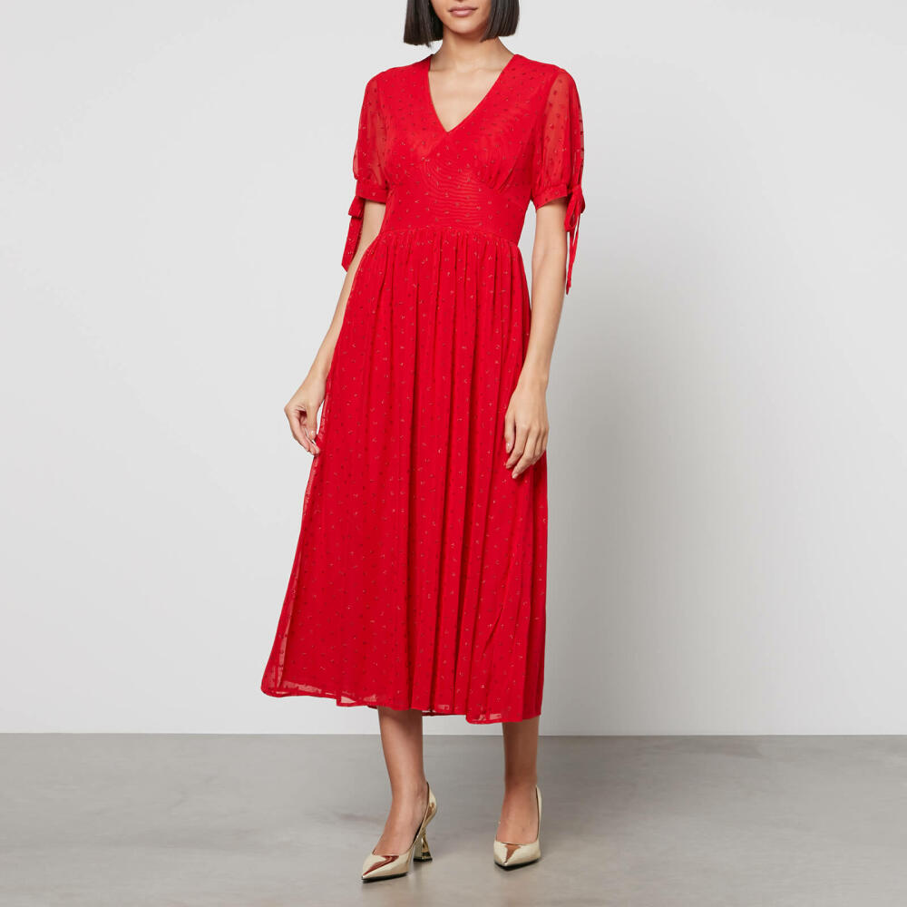 Never Fully Dressed Red Heart Flocked Chiffon Midi Dress Cover