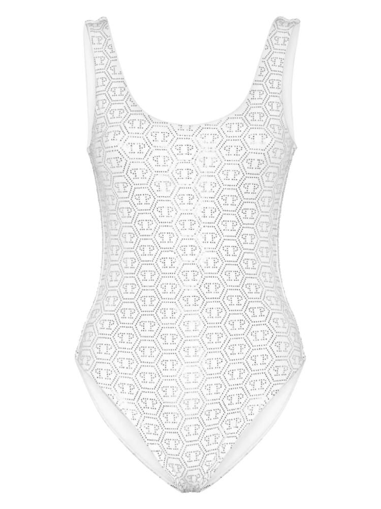 Philipp Plein embellished monogram swimsuit - White Cover