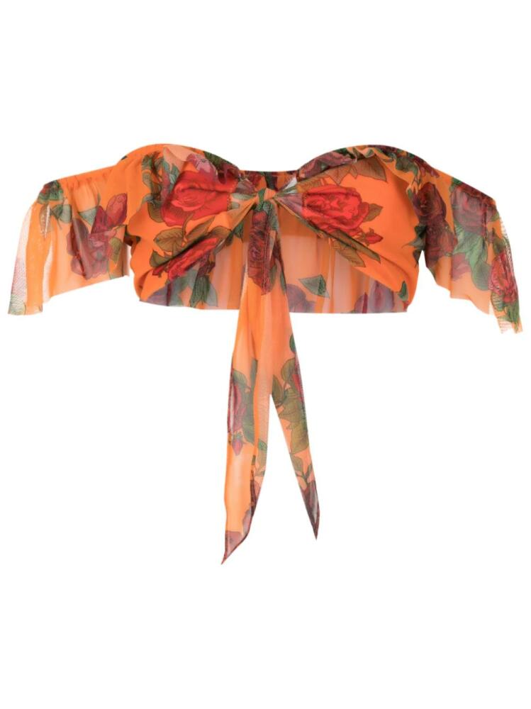 Amir Slama floral-pattern mesh crop top - Orange Cover