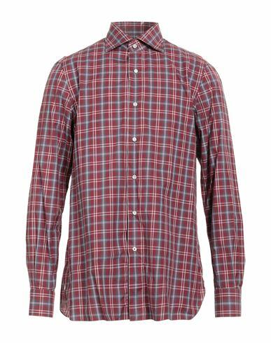 Isaia Man Shirt Burgundy Cotton Cover