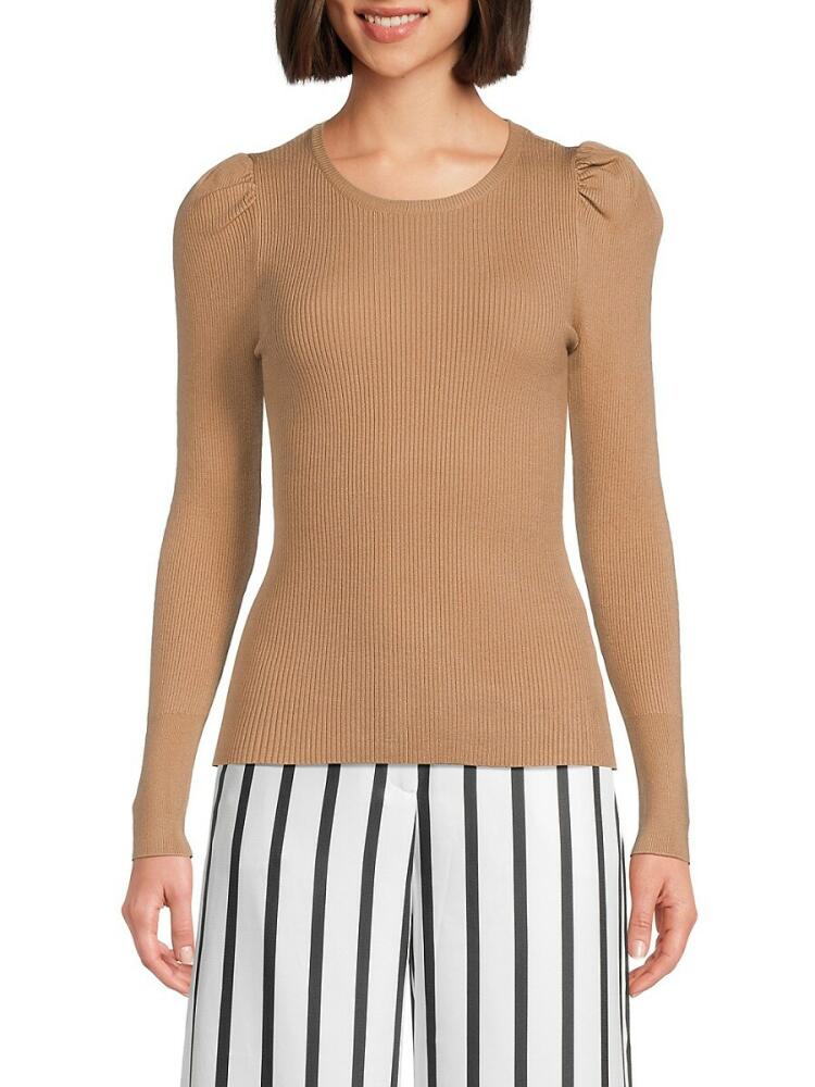 Lea & Viola Women's Rib Knit Puff Sleeve Top - Camel Cover