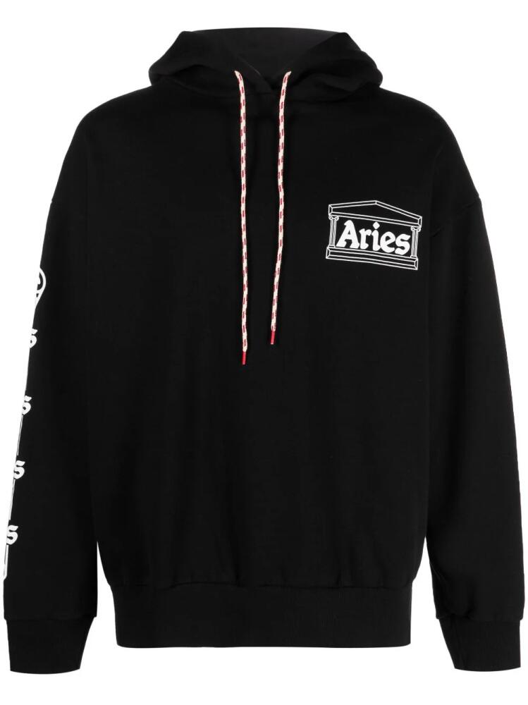 Aries logo-print cotton hoodie - Black Cover