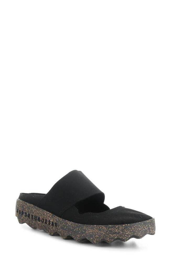 Asportuguesas by Fly London Cana Slide Sandal in Black Eco Faux Suede Cover