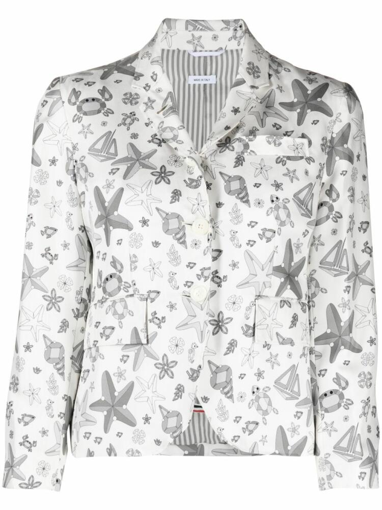 Thom Browne graphic-print single-breasted silk blazer - White Cover