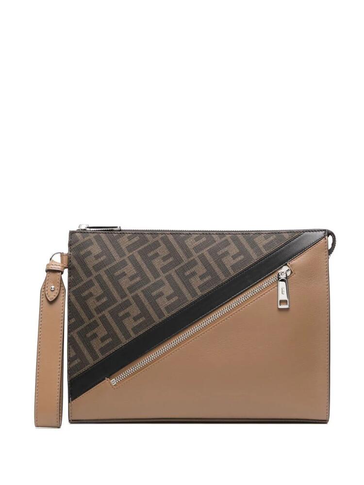 FENDI FF monogram-print clutch bag - Brown Cover