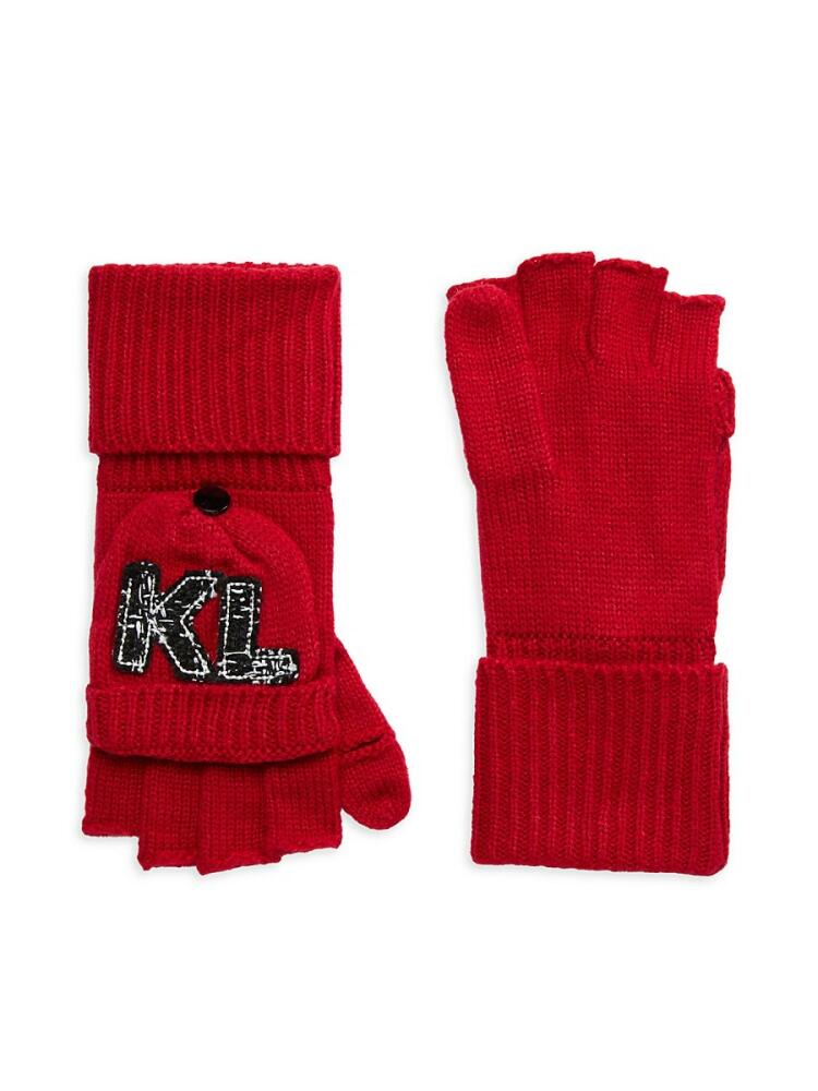 Karl Lagerfeld Paris Women's Logo Knit Fip Top Mittens - Black Cover