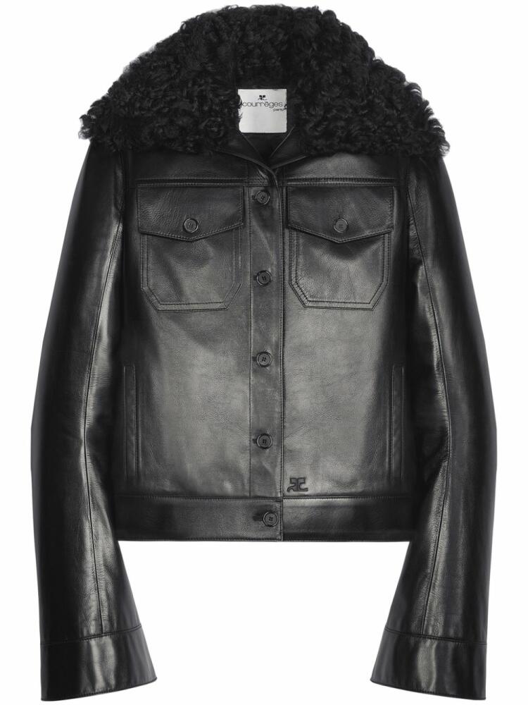 Courrèges shearling-collar leather jacket - Black Cover