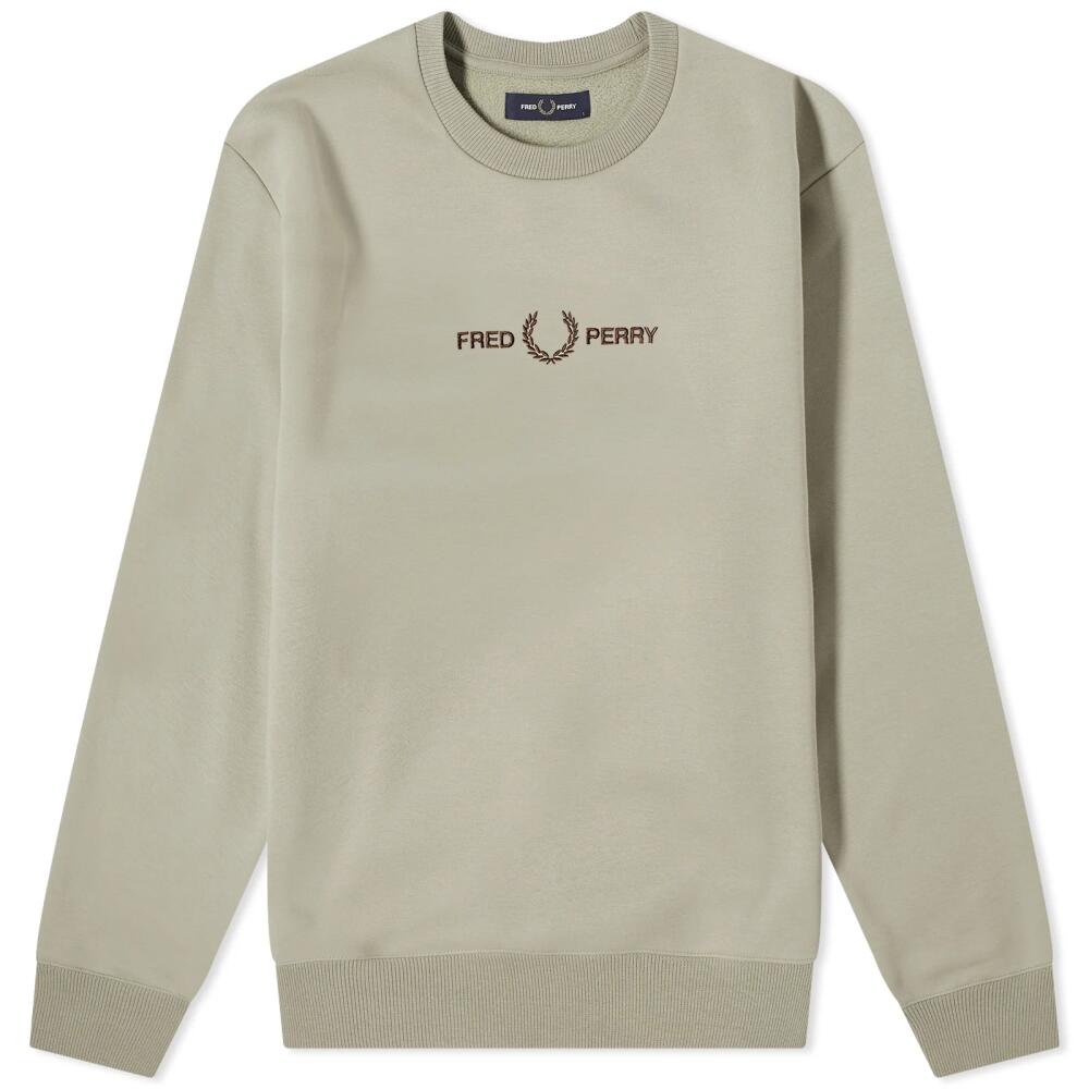 Fred Perry Men's Embroidered Crew Sweater in Warm Grey Cover