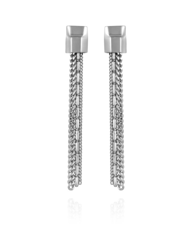 Vince Camuto Silver-Tone Mixed Chain Linear Tassel Dangle Drop Earrings - Silver Cover