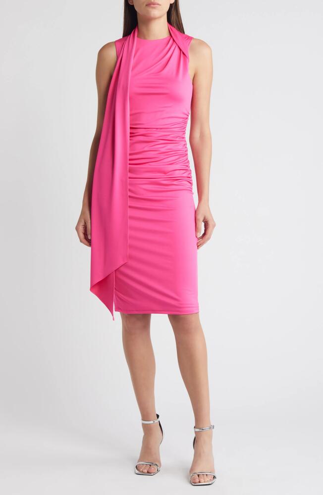 Black Halo Enola Ruched Shoulder Drape Dress in Fuchsia Pop Cover