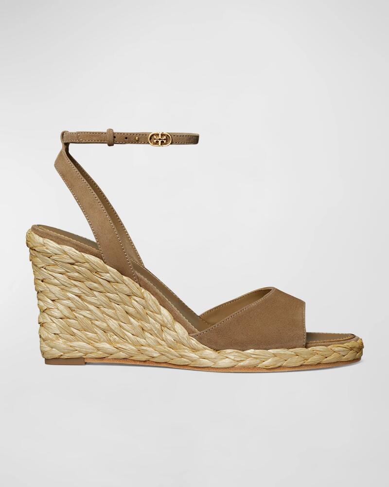 Tory Burch Suede Raffia Ankle-Strap Wedge Espadrilles Cover