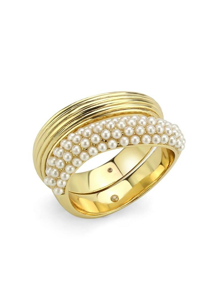 SAVIENE Women's Goldplated Faux Pearl & Cubic Zirconia Ring Cover