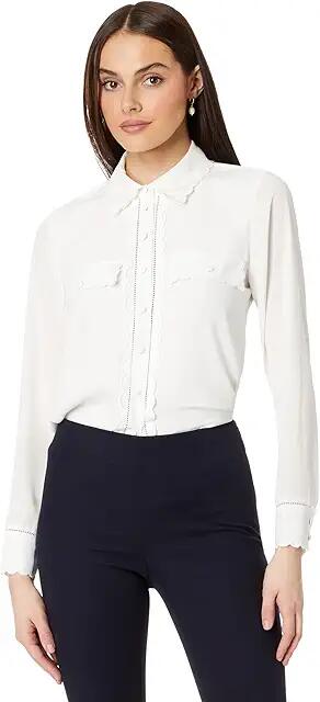 CeCe Long Sleeve Scalloped Button-Down Blouse (New Ivory) Women's Clothing Cover