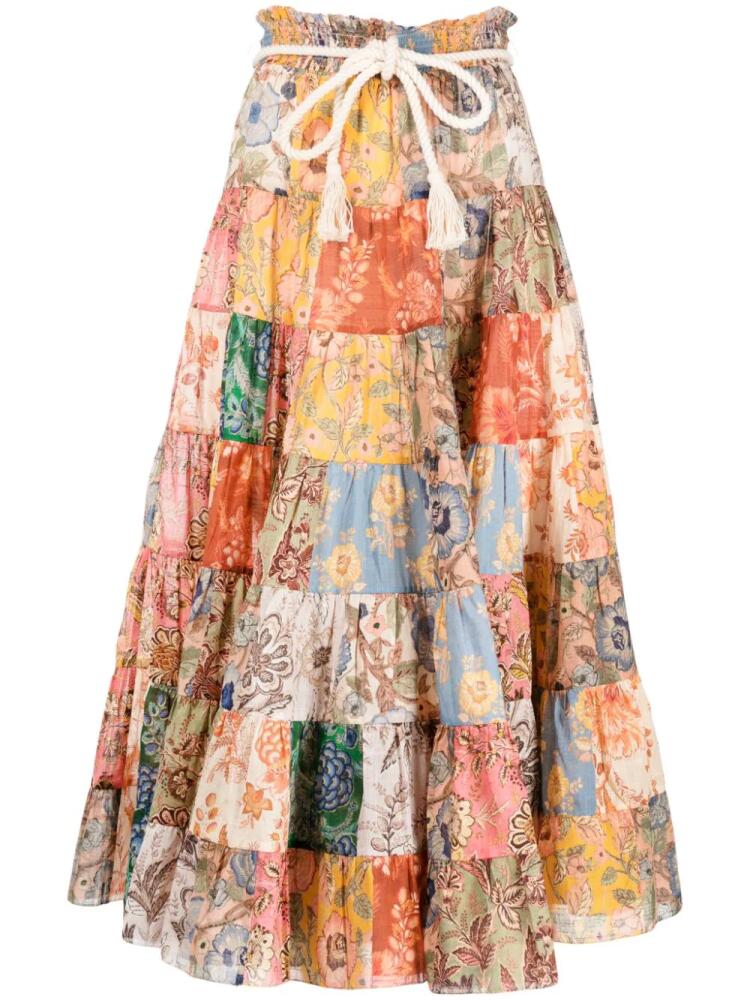 ZIMMERMANN Junie patchwork cotton midi skirt - Multicolour Cover