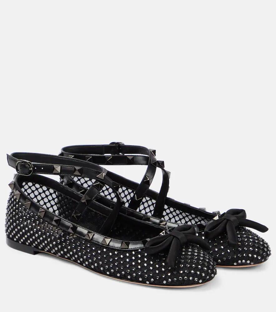 Valentino Garavani Rockstud embellished mesh ballet flats Cover