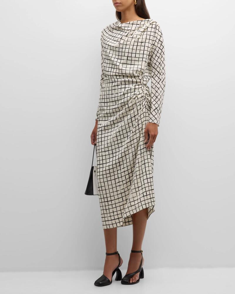 Dries Van Noten Didi Grid-Printed Draped Midi Dress Cover