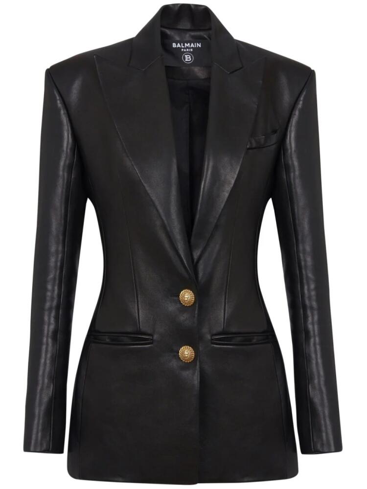 Balmain peak-lapel leather blazer - Black Cover