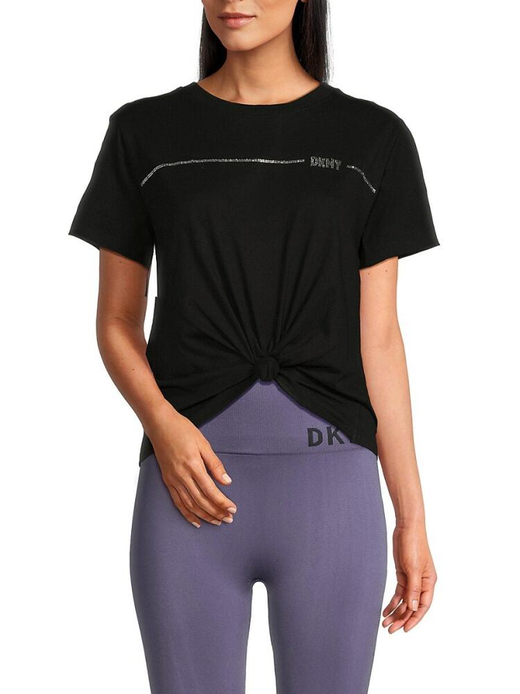 DKNY Sport Women's Embellished Logo Twisted Tee - Black Silver Cover